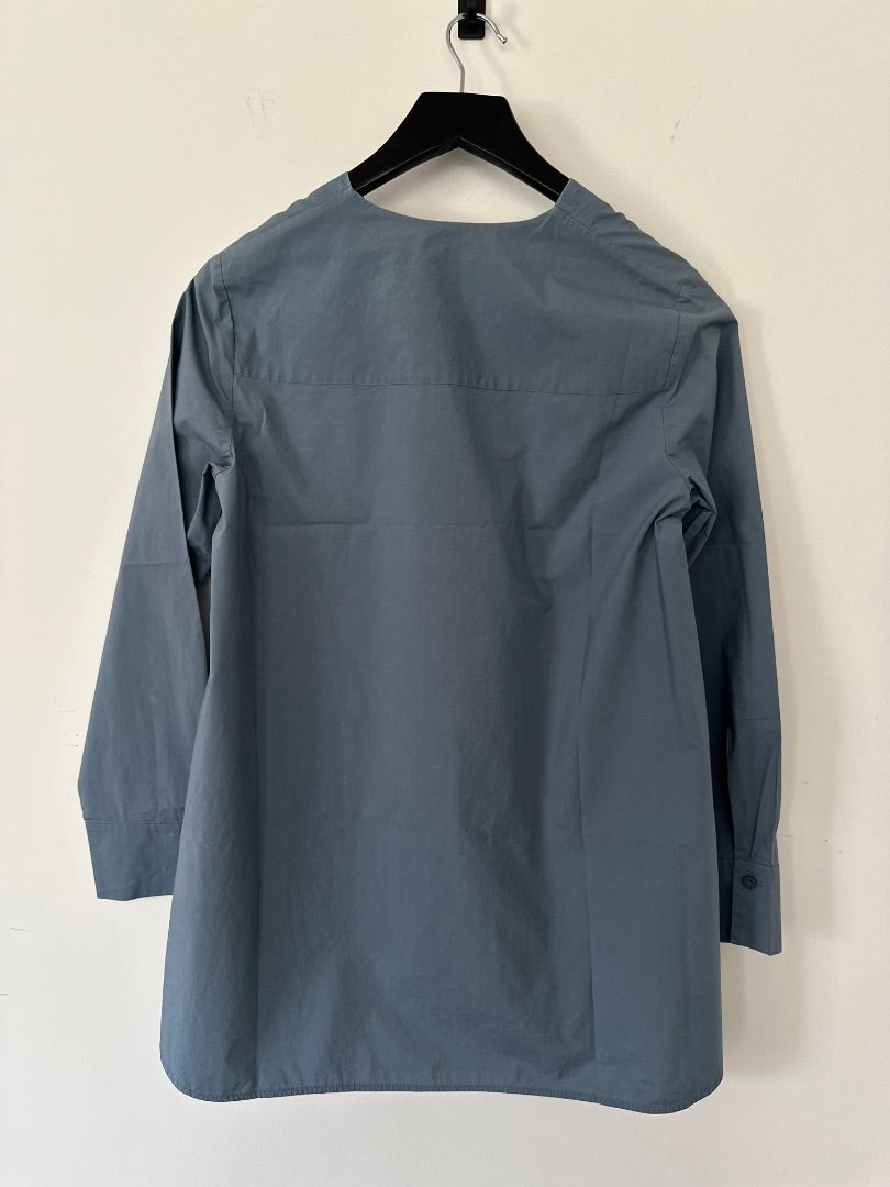 cos petrol blue cotton oversized v neck shirt, Size 34