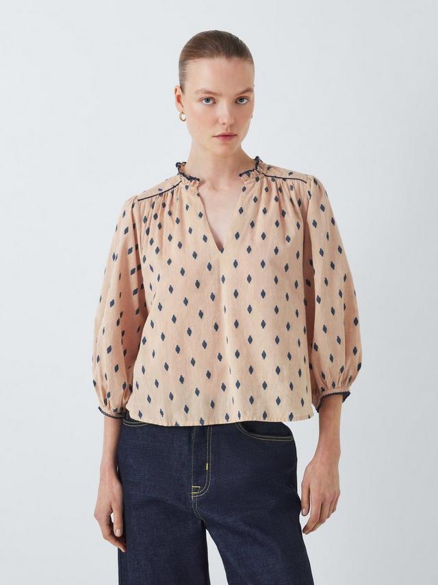 john lewis beige geometric dobby spot top, Size 12