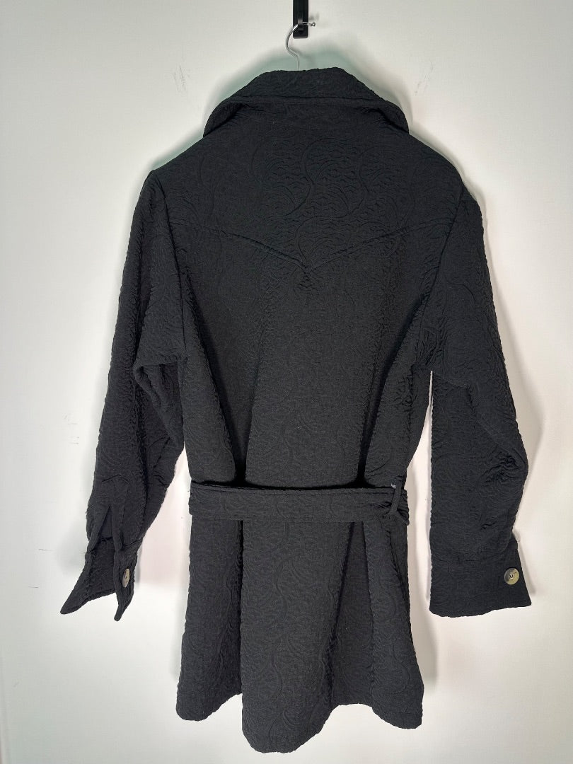 odile collective black Textured belted coat, Size 2
