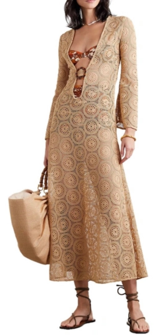 dodo bar or sand Jane crochet cotton maxi dress, Size 10