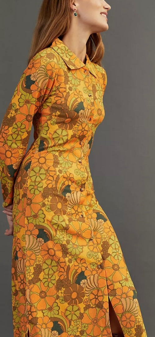 damson madder orange dolly psychedelic button dress, Size 8