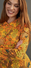 Load image into Gallery viewer, damson madder orange dolly psychedelic button dress, Size 8
