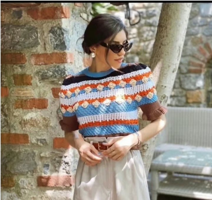 zara multicoloured crochet top, Size medium
