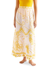Load image into Gallery viewer, eres white &amp; yellow Ambra embroidered maxi skirt, Size large
