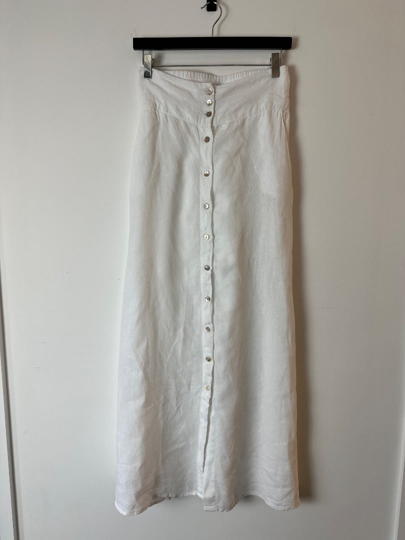 mr mood white linen button through skirt, Size medium