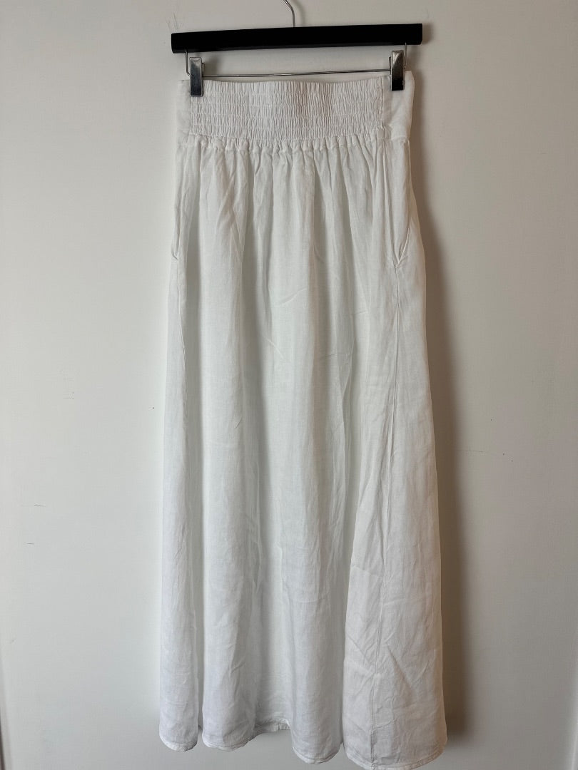 mr mood white linen button through skirt, Size medium