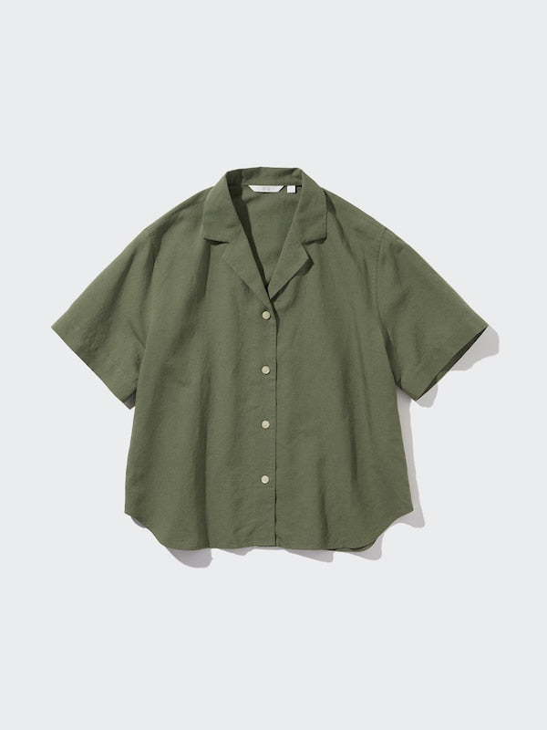 Uniqlo olive linen short sleeve shirt, Size xs