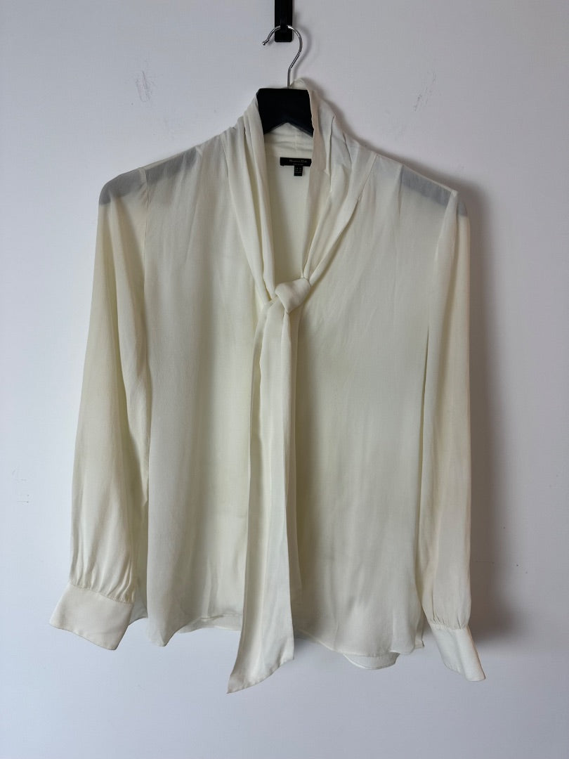 massimo dutti ivory Tie neck blouse, Size xs