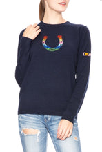 Load image into Gallery viewer, Bella freud navy rainbow horseshoe sweater, Size large
