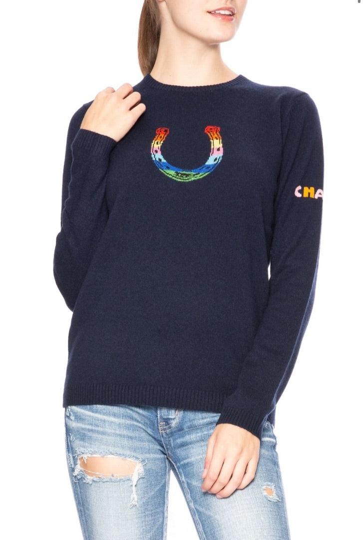 Bella freud navy rainbow horseshoe sweater, Size large