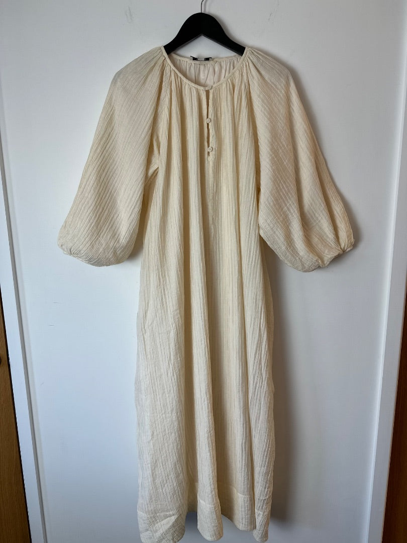 Cos cream balloon sleeve crinkle dress, Size 38