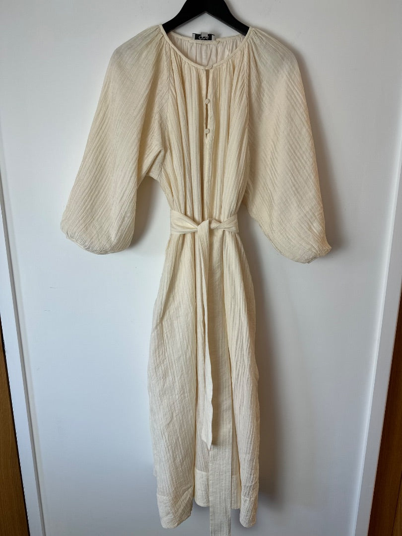 Cos cream balloon sleeve crinkle dress, Size 38