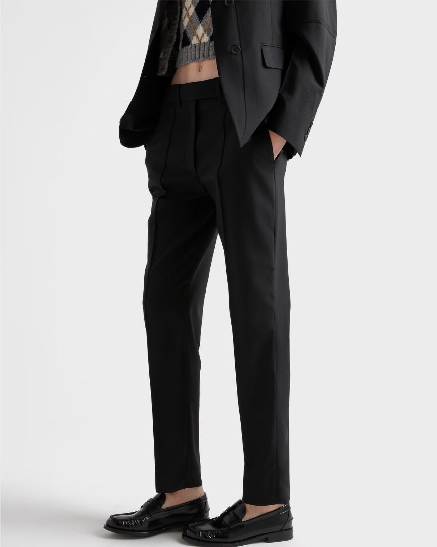 prada black wool tailored trousers, Size 40