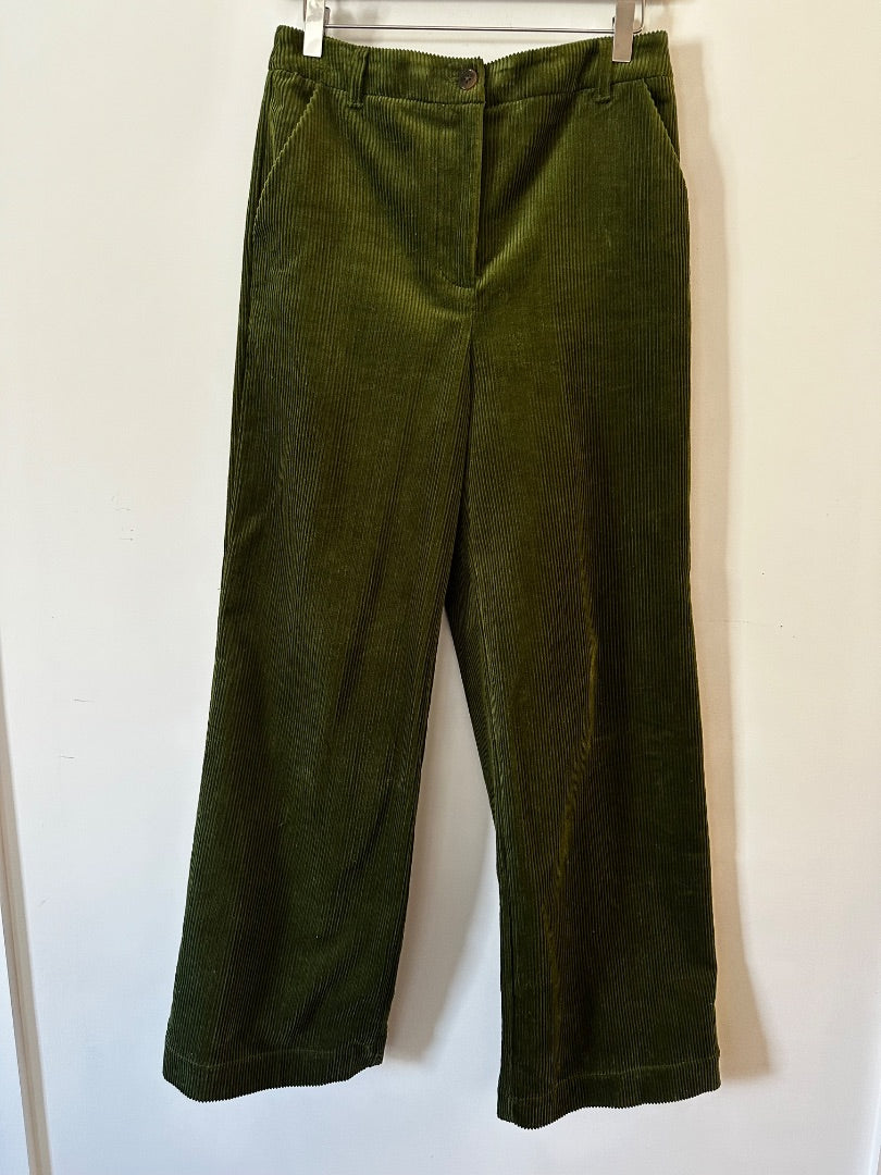 monoprix green needlecord trousers, Size 38