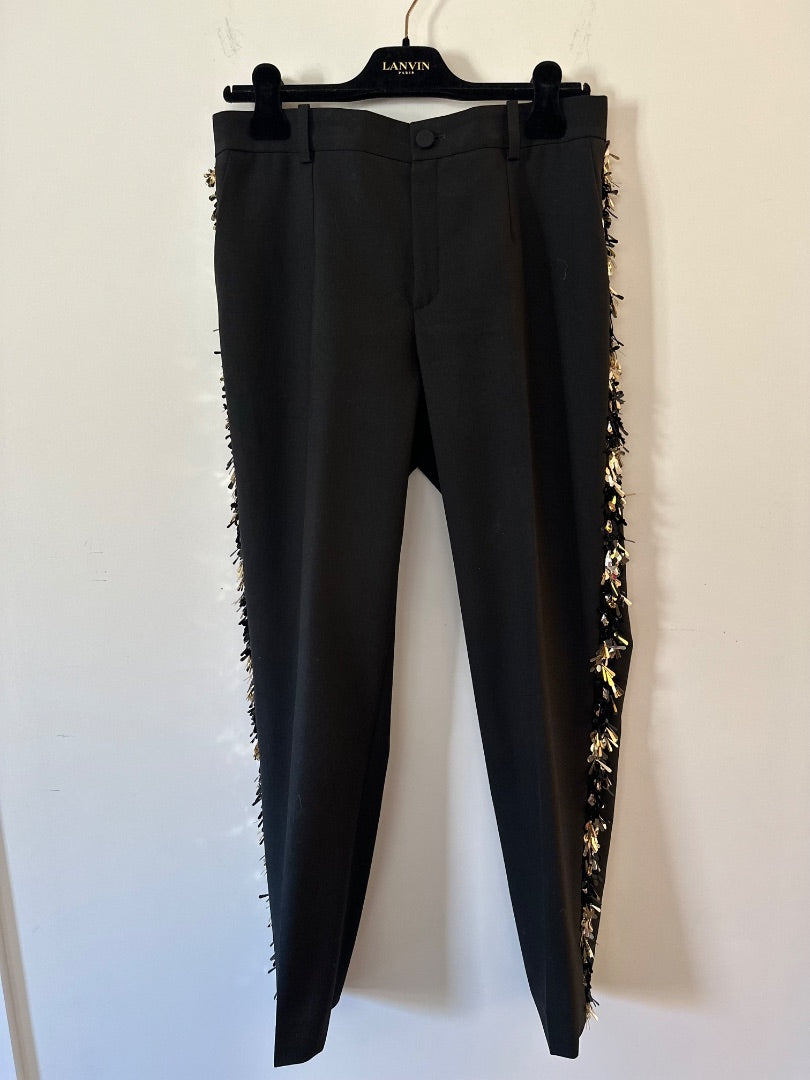 lanvin black embellished tuxedo pants, Size 38
