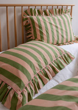 Load image into Gallery viewer, Pair of Cotton Pillowcases in Green Stripe
