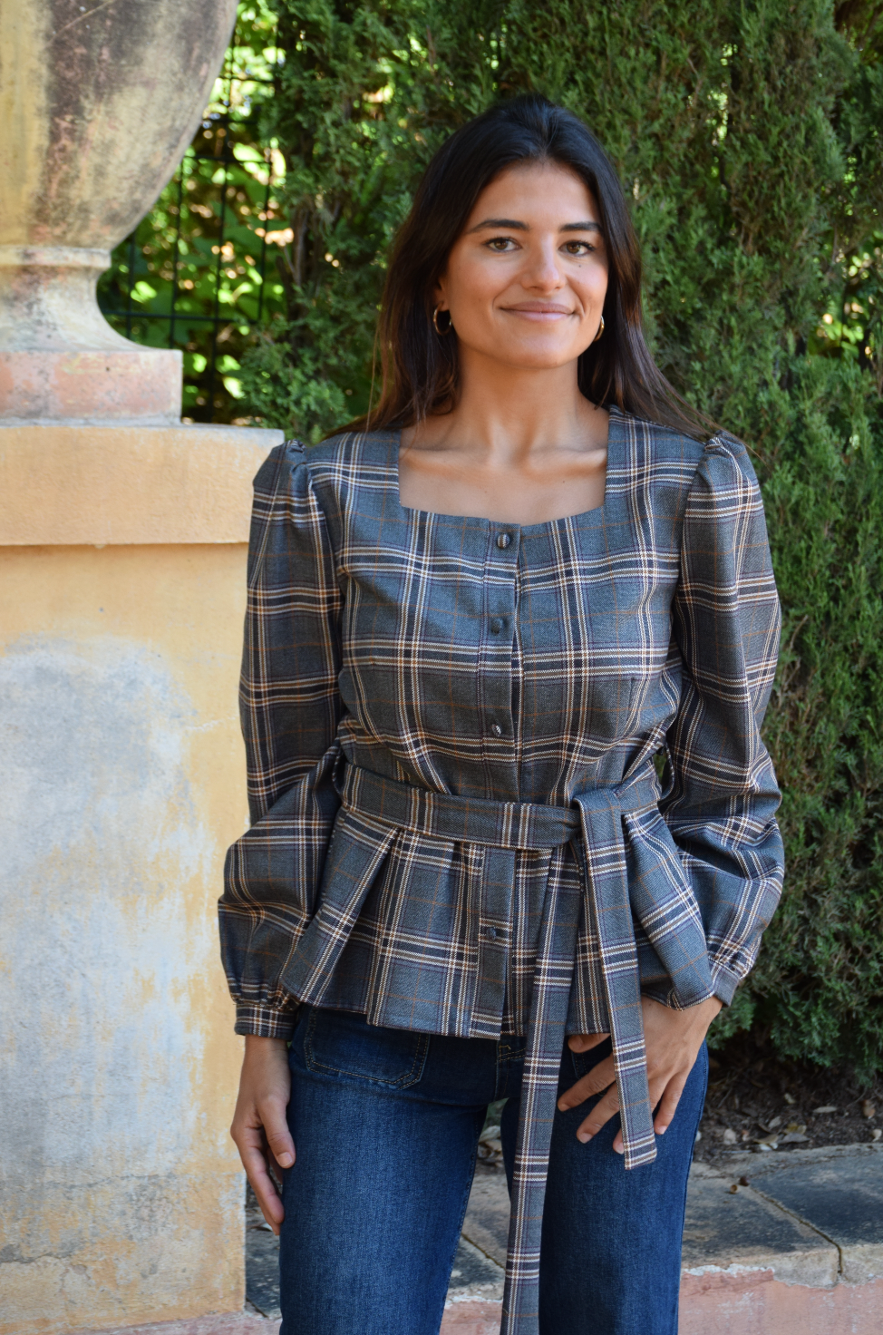 Beth Checkered Gray Blouse