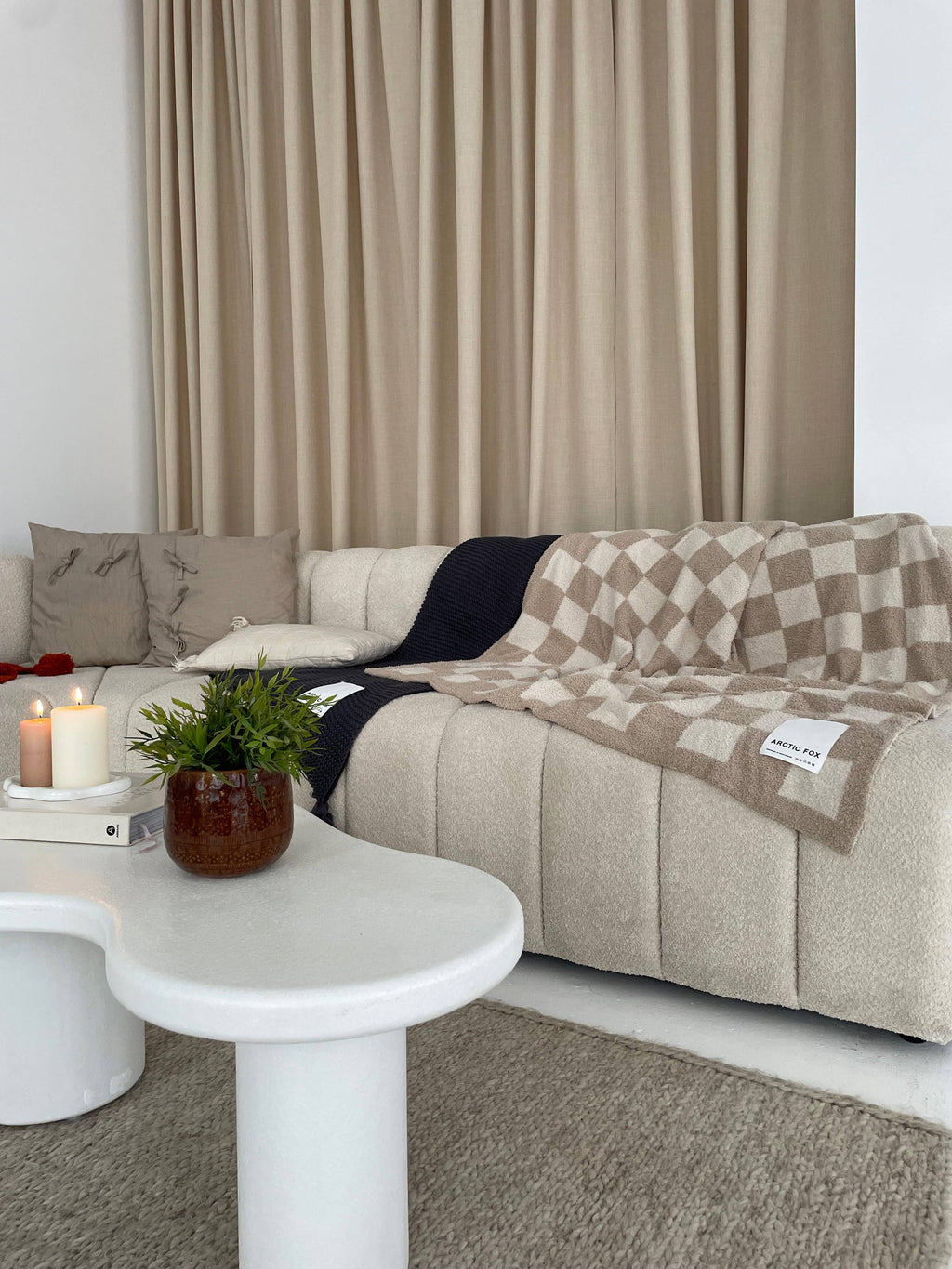 The Teddy Throw - 100% Recycled - Beige Check - AW25