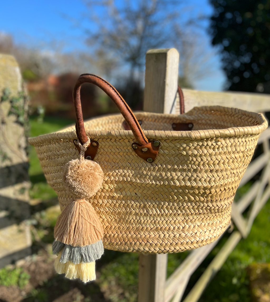 Pom Pom Trio Tassel Swag, 7cm Natural