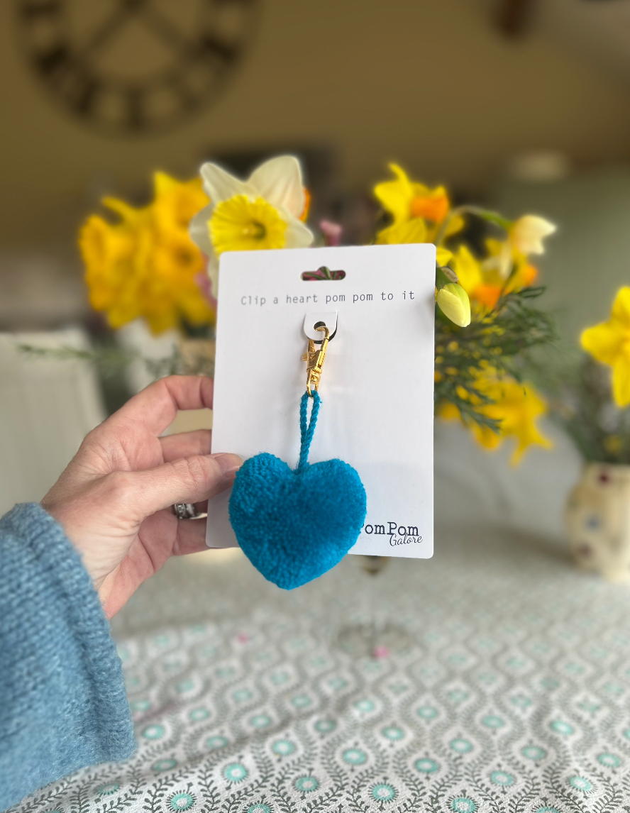 Pom Pom Heart Clip Turquoise