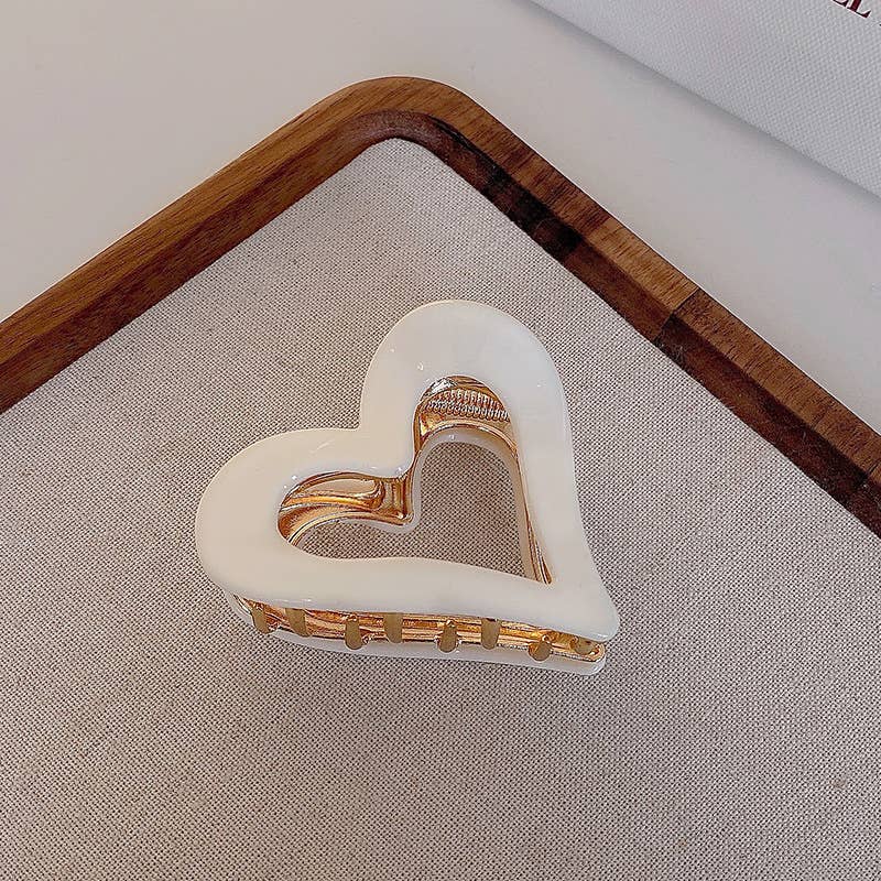 Open Heart Claw Clip in Cream & Gold