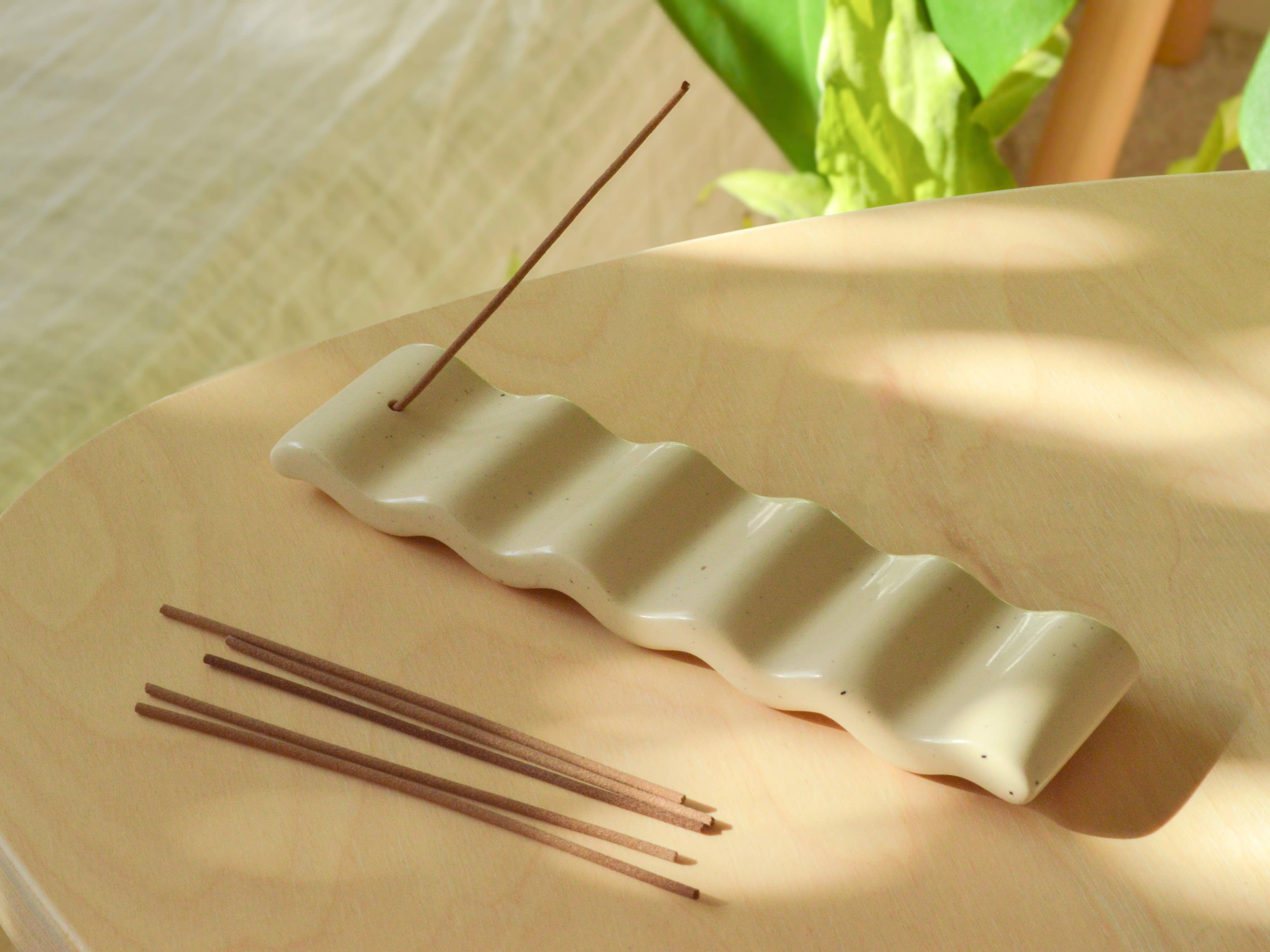 Beige wavy Incense Holder, Minimalist Home Decor