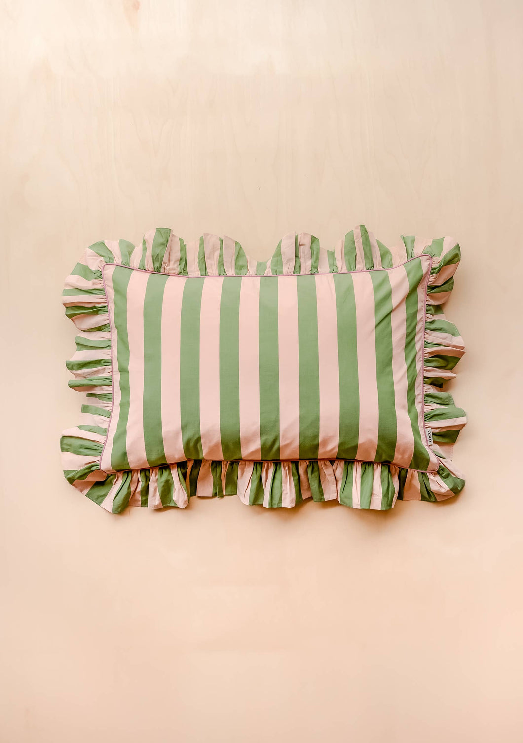 Pair of Cotton Pillowcases in Green Stripe