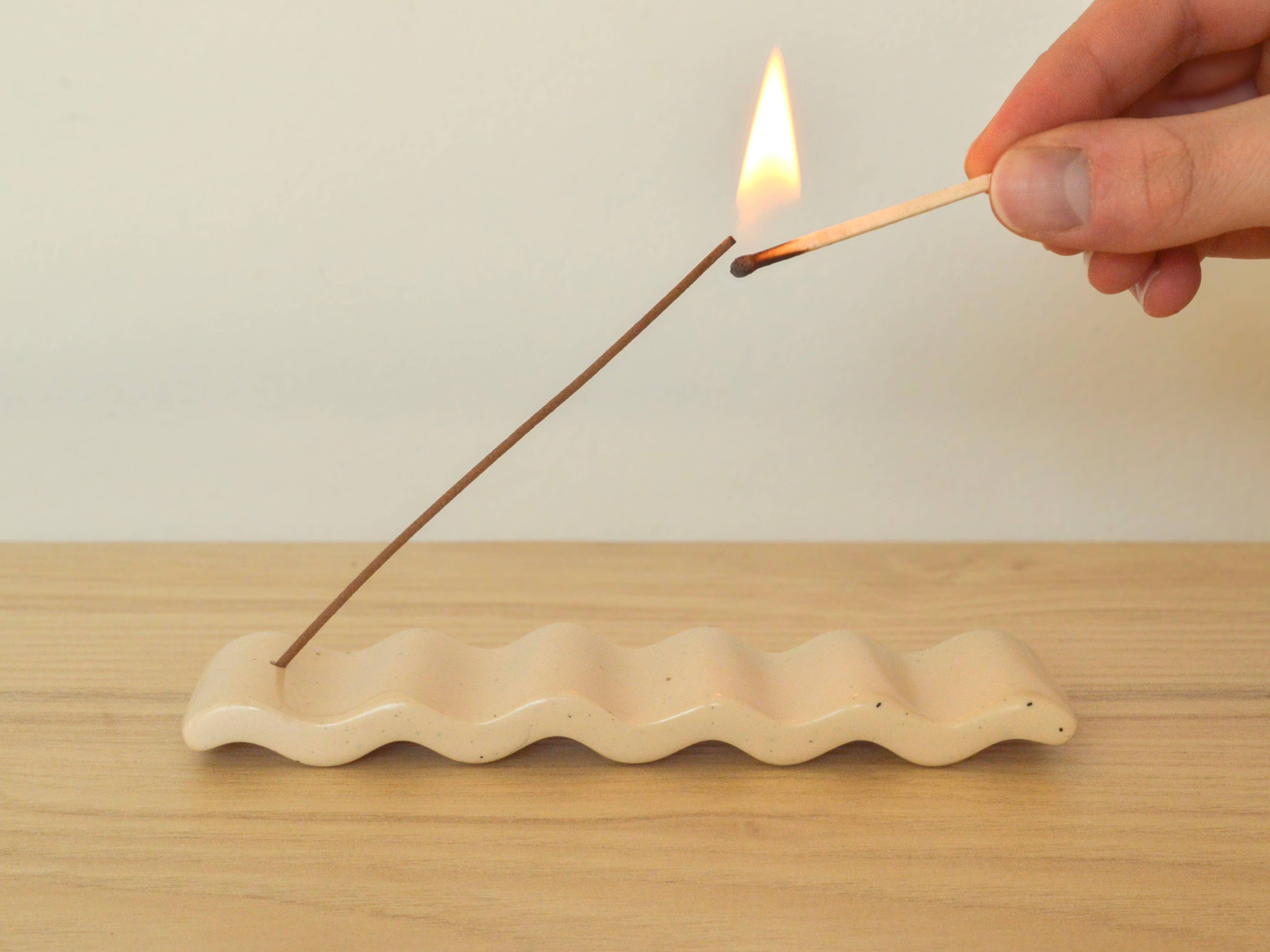 Beige wavy Incense Holder, Minimalist Home Decor
