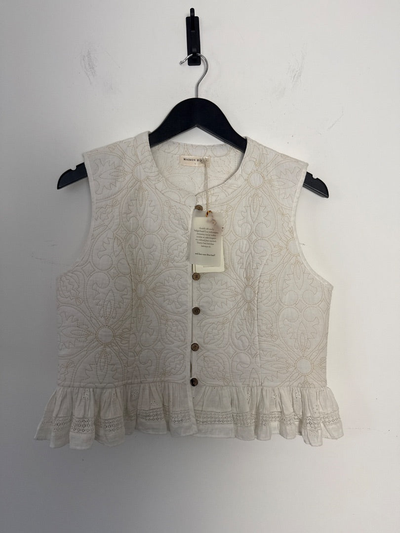 maison hotel Cream Quilted waistcoat, Size L