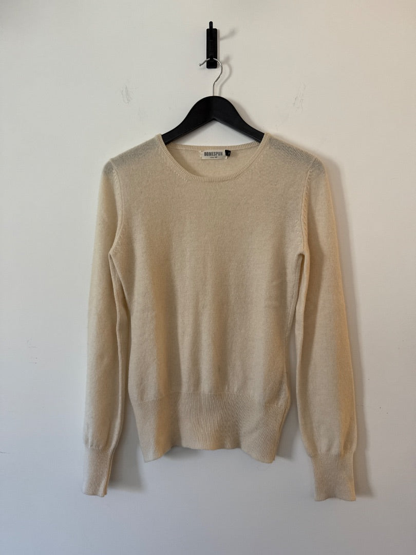 Homespun Cream Cashmere Crewneck, Size S