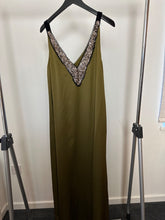 Load image into Gallery viewer, Massimo Dutti Khaki Midi slip dress with sequins, Size 12
