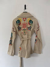 Load image into Gallery viewer, Estrella Taupe Embroidered belted jacket, Size small
