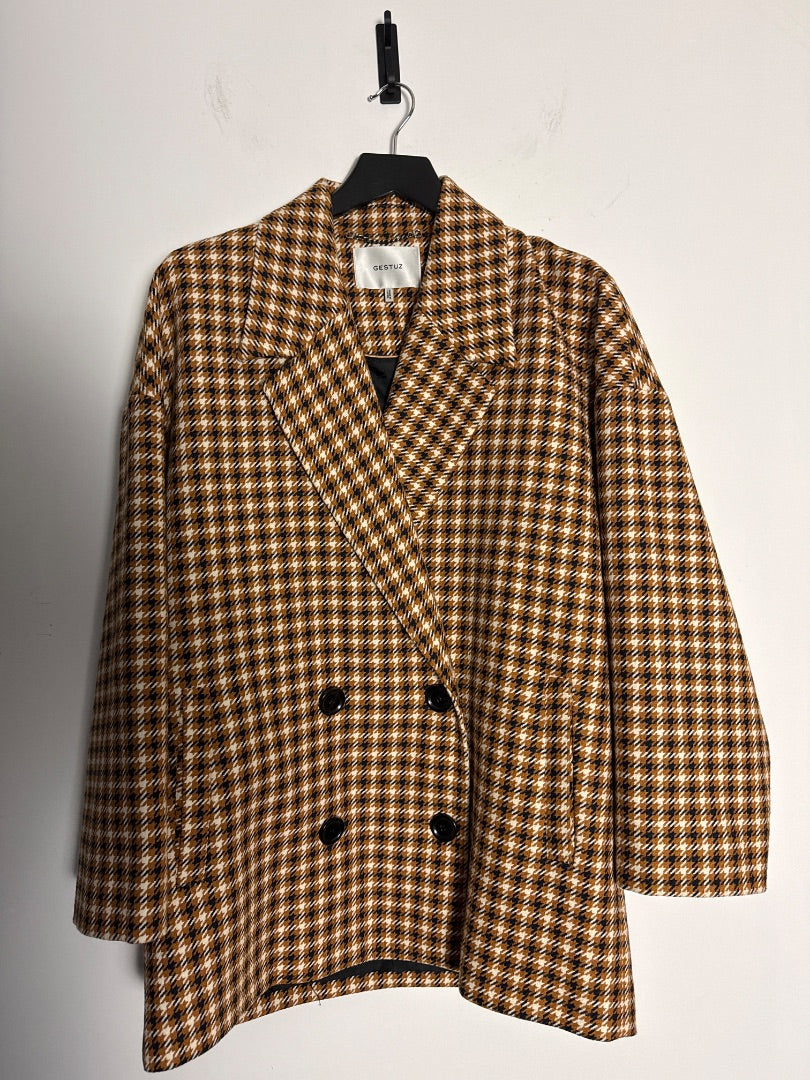 Gestuz Brown Checked oversized jacket, Size XS