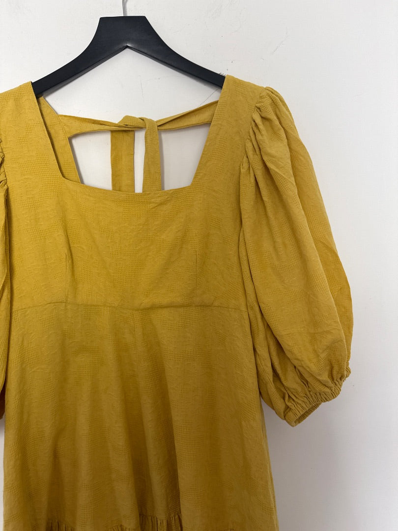 Johanna Sands Mustard Textured midi dress, Size 12