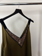 Load image into Gallery viewer, Massimo Dutti Khaki Midi slip dress with sequins, Size 12
