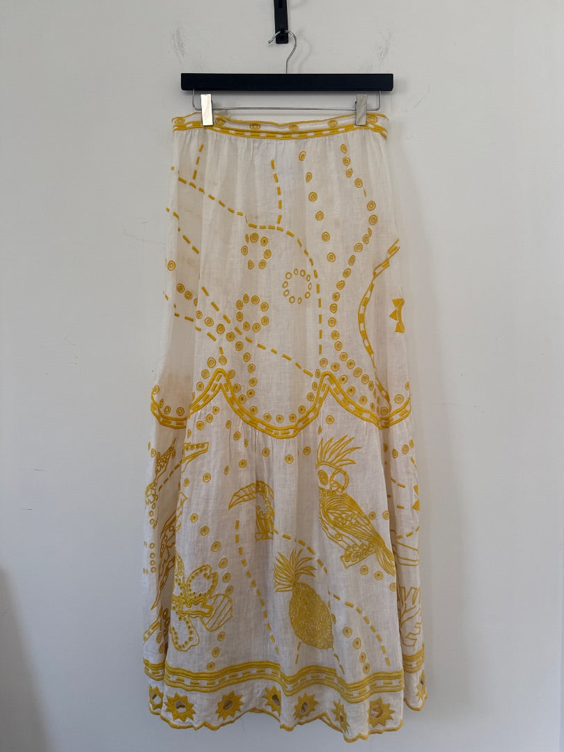 Eres White Embroidered Papagaio skirt, Size M