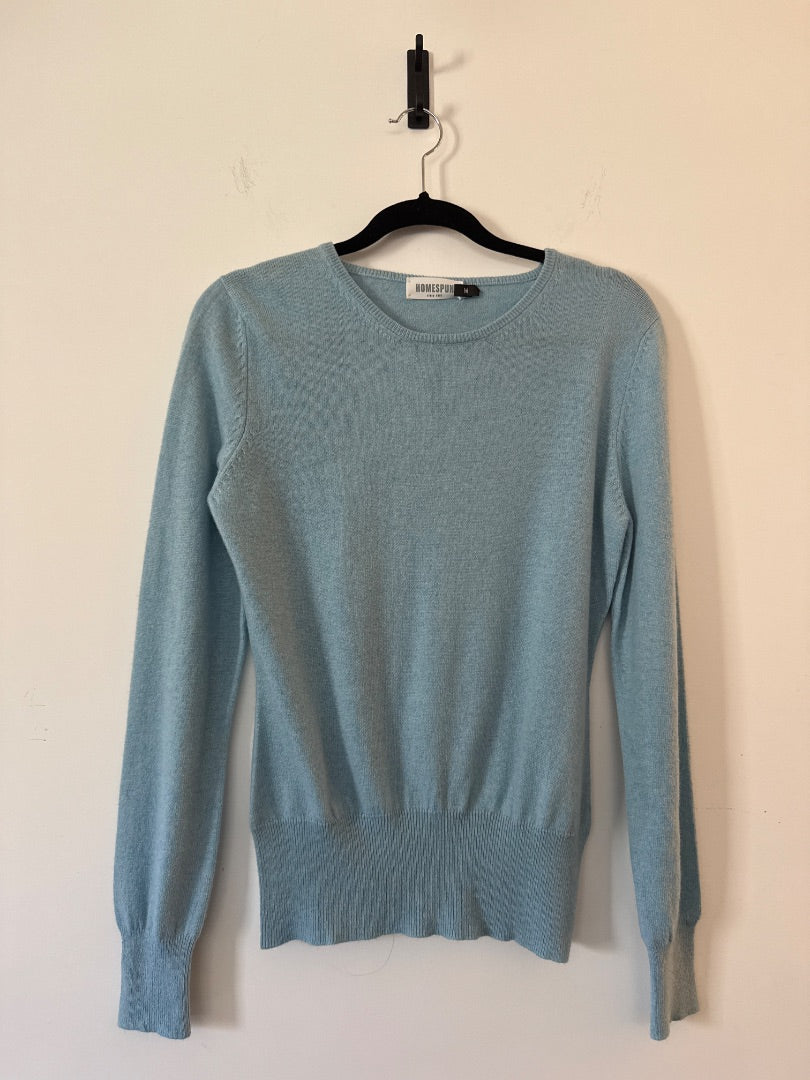 Homespun Baby Blue Crewneck cashmere sweater, Size M