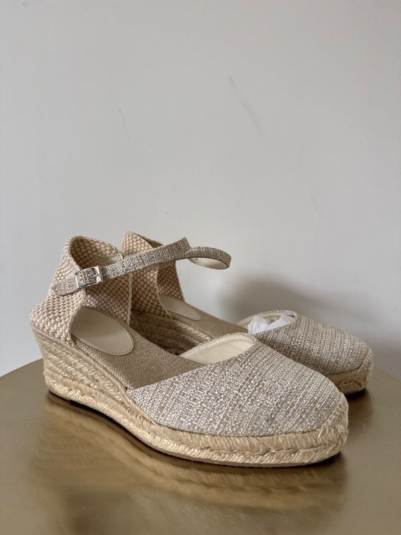 Jigsaw Ecru Wedge Espadrilles, Size Uk5