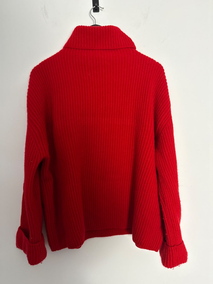 Rae Feather Red Ribbed roll neck, Size L