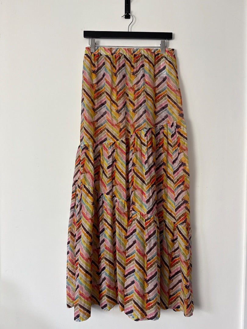 Feel me fab Multicoloured Noto Printed Maxi skirt, Size Small