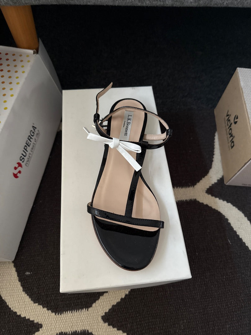 l k bennett Black Patent bow sandals, Size 37