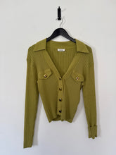 Load image into Gallery viewer, Sandro Celadon Gold button cardigan, Size Medium
