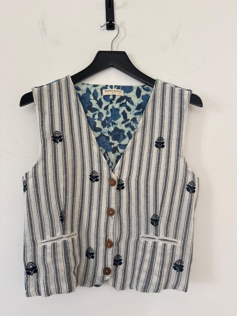 maison hotel Ecru Cotton striped waistcoat, Size M