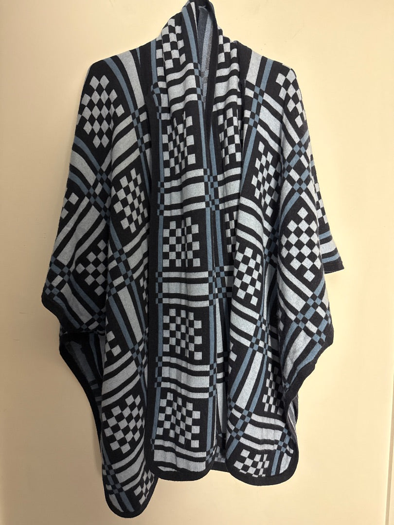 Sea New York Blue Knitted geometric cape, Size One size