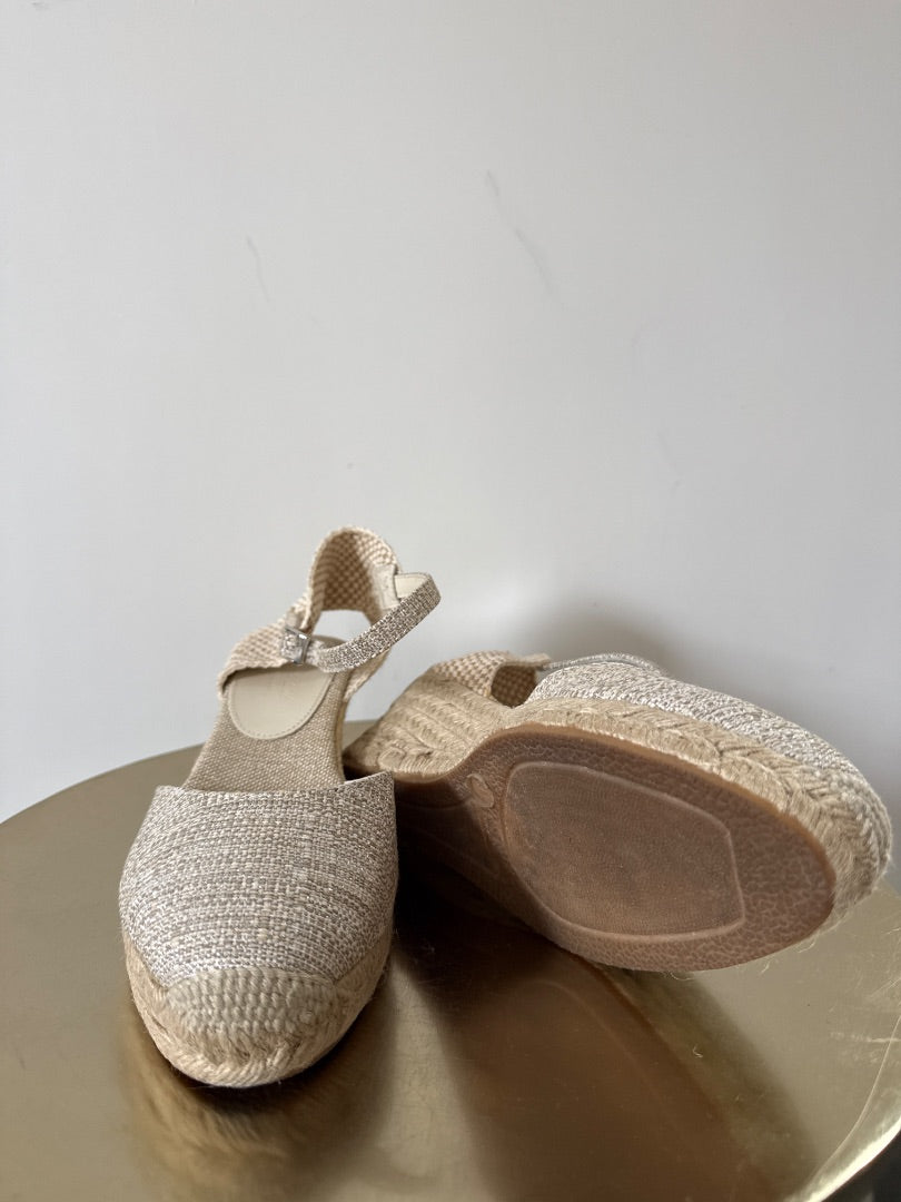 Jigsaw Ecru Wedge Espadrilles, Size Uk5