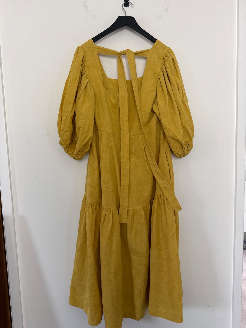 Johanna Sands Mustard Textured midi dress, Size 12