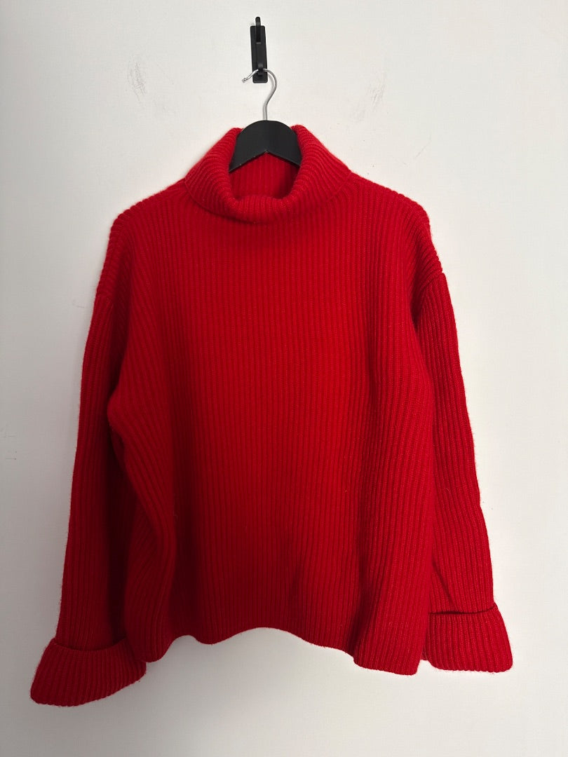 Rae Feather Red Ribbed roll neck, Size L