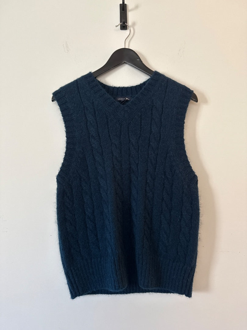 Soeur Petrol blue Cable knit vest, Size 2