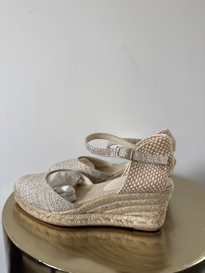 Jigsaw Ecru Wedge Espadrilles, Size Uk5