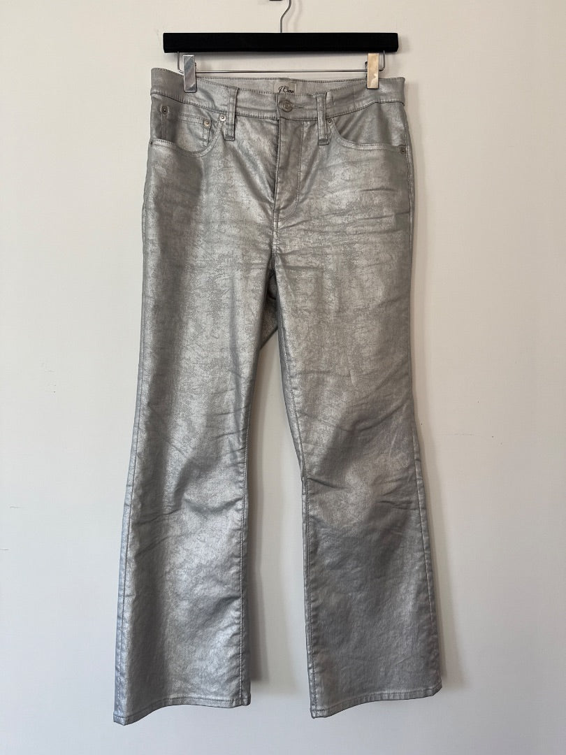 J crew Silver Metallic cropped boot cut trousers, Size 29